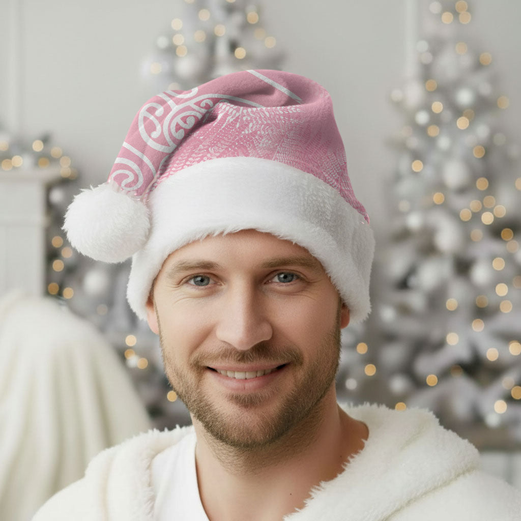 Aotearoa Maori Koru Curves Christmas Santa Hat Silver Ferns - Rose Pink