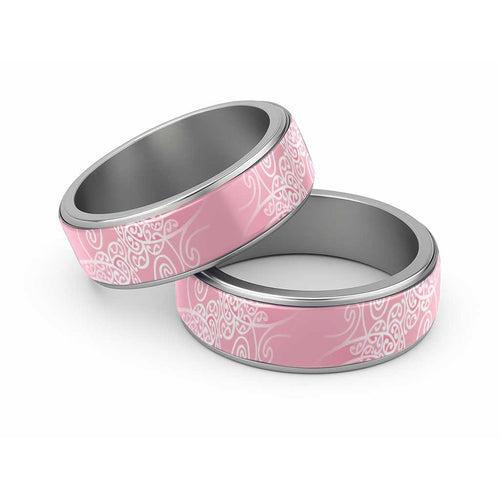 Aotearoa Maori Koru Curves Classic Ring Silver Ferns - Rose Pink