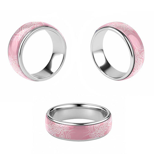 Aotearoa Maori Koru Curves Classic Ring Silver Ferns - Rose Pink