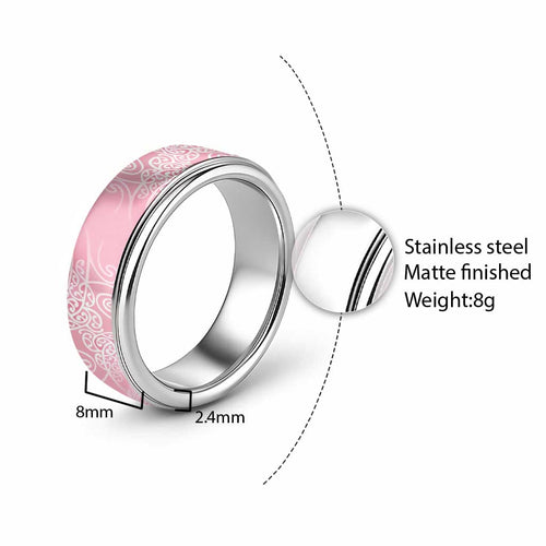 Aotearoa Maori Koru Curves Classic Ring Silver Ferns - Rose Pink