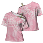Aotearoa Maori Koru Curves Cross Shoulder Shirt Silver Ferns - Rose Pink