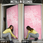 Aotearoa Maori Koru Curves Door Cover Silver Ferns - Rose Pink