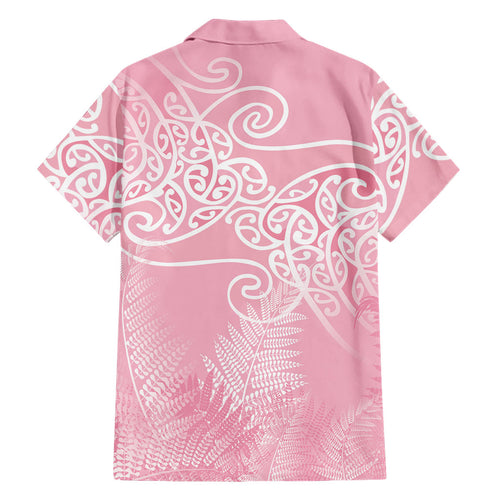 Aotearoa Maori Koru Curves Family Matching Long Sleeve Bodycon Dress and Hawaiian Shirt Silver Ferns - Rose Pink