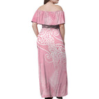 Aotearoa Maori Koru Curves Family Matching Off Shoulder Maxi Dress and Hawaiian Shirt Silver Ferns - Rose Pink