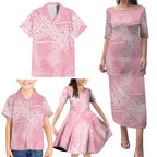 Aotearoa Maori Koru Curves Family Matching Puletasi and Hawaiian Shirt Silver Ferns - Rose Pink