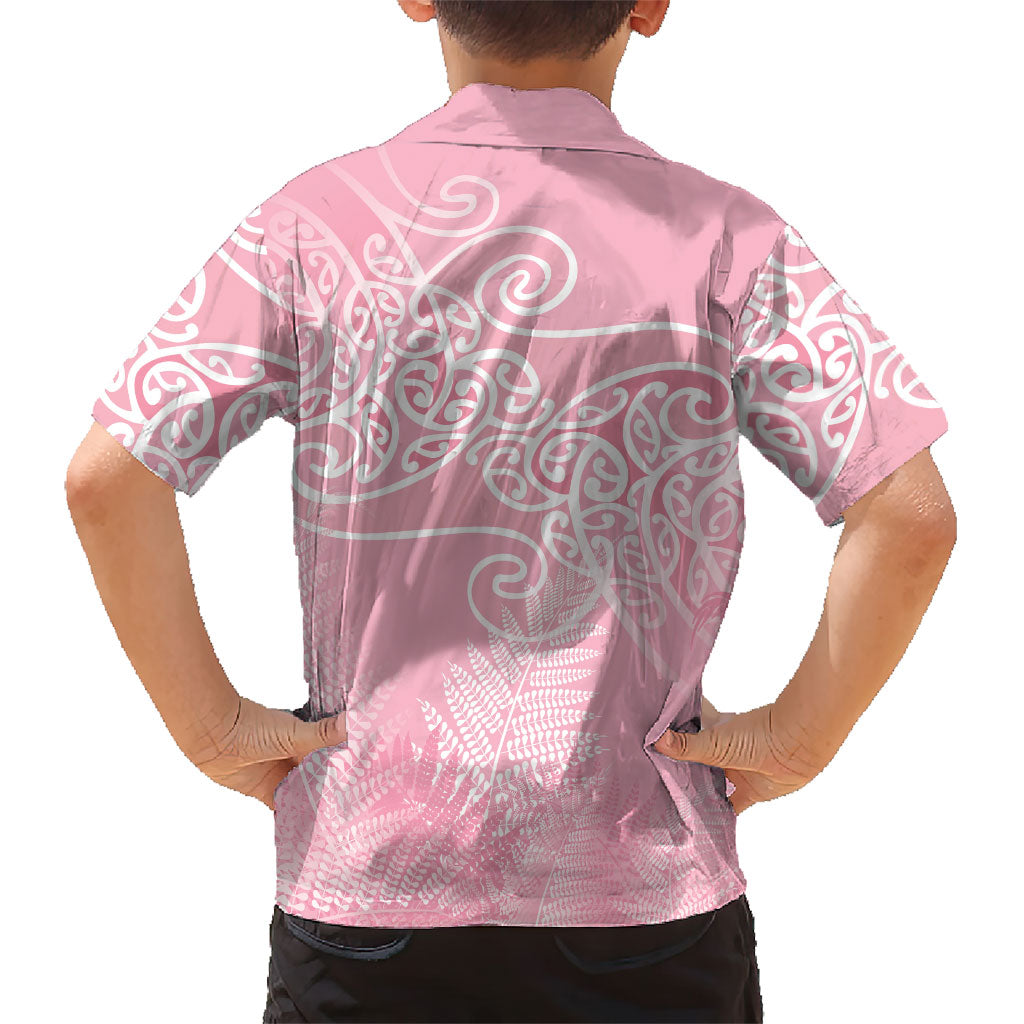Aotearoa Maori Koru Curves Family Matching Short Sleeve Bodycon Dress and Hawaiian Shirt Silver Ferns - Rose Pink