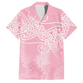 Aotearoa Maori Koru Curves Family Matching Short Sleeve Bodycon Dress and Hawaiian Shirt Silver Ferns - Rose Pink