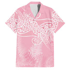 Aotearoa Maori Koru Curves Family Matching Short Sleeve Bodycon Dress and Hawaiian Shirt Silver Ferns - Rose Pink