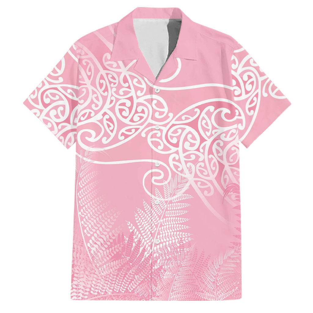 Aotearoa Maori Koru Curves Family Matching Short Sleeve Bodycon Dress and Hawaiian Shirt Silver Ferns - Rose Pink