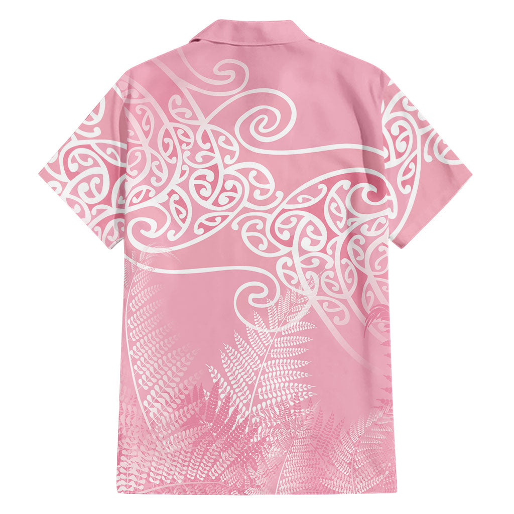 Aotearoa Maori Koru Curves Family Matching Short Sleeve Bodycon Dress and Hawaiian Shirt Silver Ferns - Rose Pink