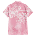 Aotearoa Maori Koru Curves Family Matching Short Sleeve Bodycon Dress and Hawaiian Shirt Silver Ferns - Rose Pink