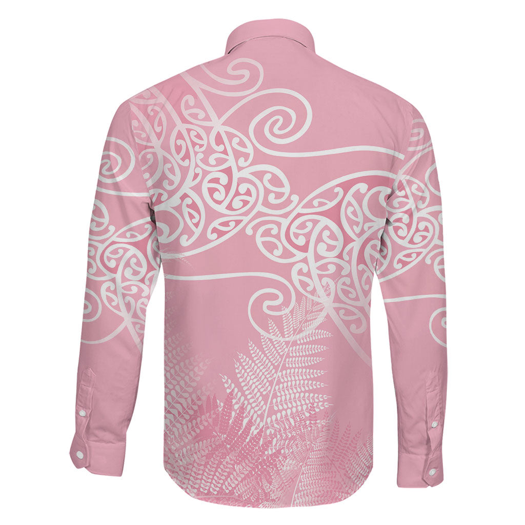 Aotearoa Maori Koru Curves Family Matching Short Sleeve Bodycon Dress and Hawaiian Shirt Silver Ferns - Rose Pink