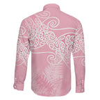 Aotearoa Maori Koru Curves Family Matching Short Sleeve Bodycon Dress and Hawaiian Shirt Silver Ferns - Rose Pink