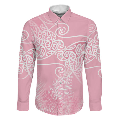Aotearoa Maori Koru Curves Family Matching Summer Maxi Dress and Hawaiian Shirt Silver Ferns - Rose Pink