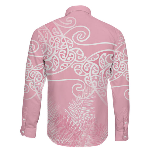 Aotearoa Maori Koru Curves Family Matching Tank Maxi Dress and Hawaiian Shirt Silver Ferns - Rose Pink