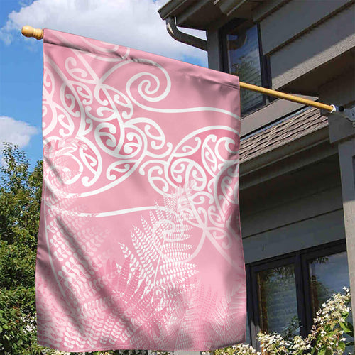 Aotearoa Maori Koru Curves Garden Flag Silver Ferns - Rose Pink