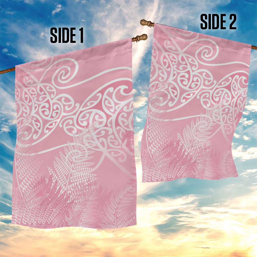 Aotearoa Maori Koru Curves Garden Flag Silver Ferns - Rose Pink