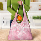 Aotearoa Maori Koru Curves Grocery Bag Silver Ferns - Rose Pink