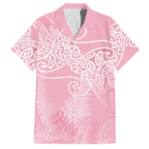 Aotearoa Maori Koru Curves Hawaiian Shirt Silver Ferns - Rose Pink