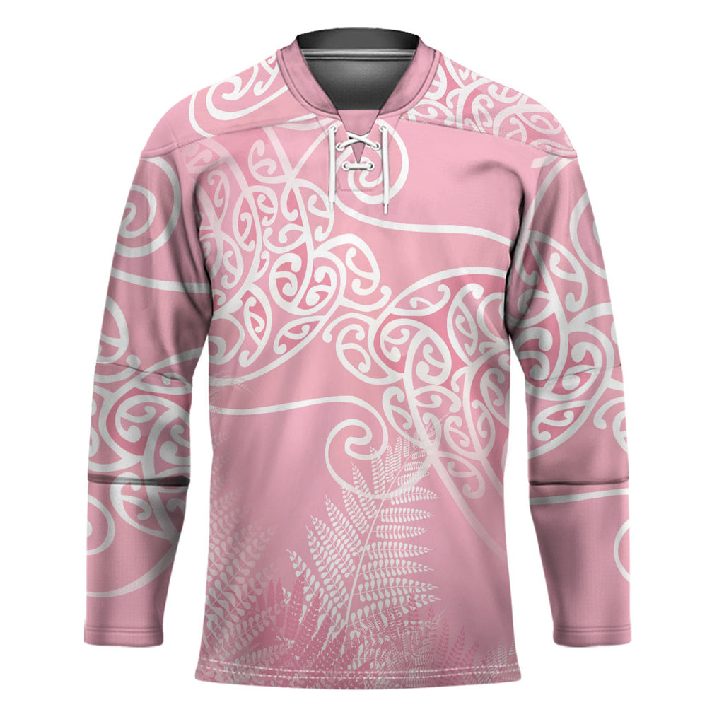 Aotearoa Maori Koru Curves Hockey Jersey Silver Ferns - Rose Pink