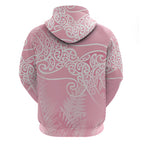 Aotearoa Maori Koru Curves Hoodie Silver Ferns - Rose Pink