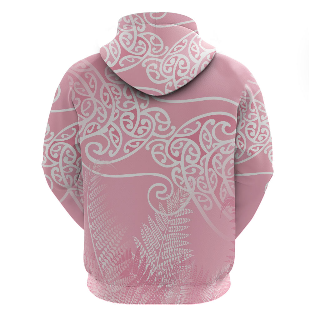 Aotearoa Maori Koru Curves Hoodie Silver Ferns - Rose Pink