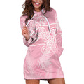 Aotearoa Maori Koru Curves Hoodie Dress Silver Ferns - Rose Pink