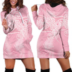 Aotearoa Maori Koru Curves Hoodie Dress Silver Ferns - Rose Pink