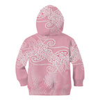 Aotearoa Maori Koru Curves Kid Hoodie Silver Ferns - Rose Pink