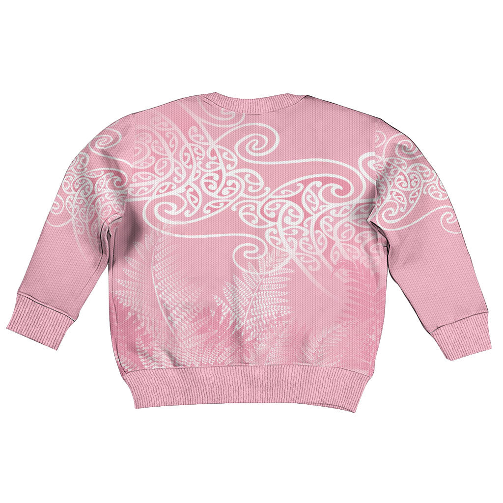 Aotearoa Maori Koru Curves Kid Ugly Christmas Sweater Silver Ferns - Rose Pink