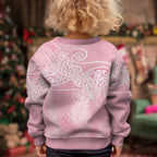 Aotearoa Maori Koru Curves Kid Ugly Christmas Sweater Silver Ferns - Rose Pink