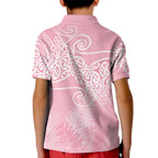 Aotearoa Maori Koru Curves Kid Polo Shirt Silver Ferns - Rose Pink