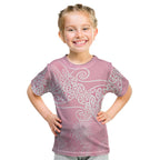 Aotearoa Maori Koru Curves Kid T Shirt Silver Ferns - Rose Pink