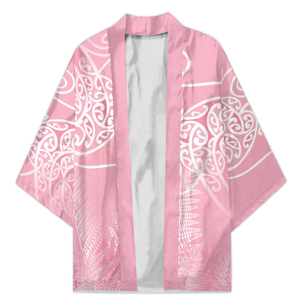 Aotearoa Maori Koru Curves Kimono Silver Ferns - Rose Pink