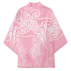 Aotearoa Maori Koru Curves Kimono Silver Ferns - Rose Pink