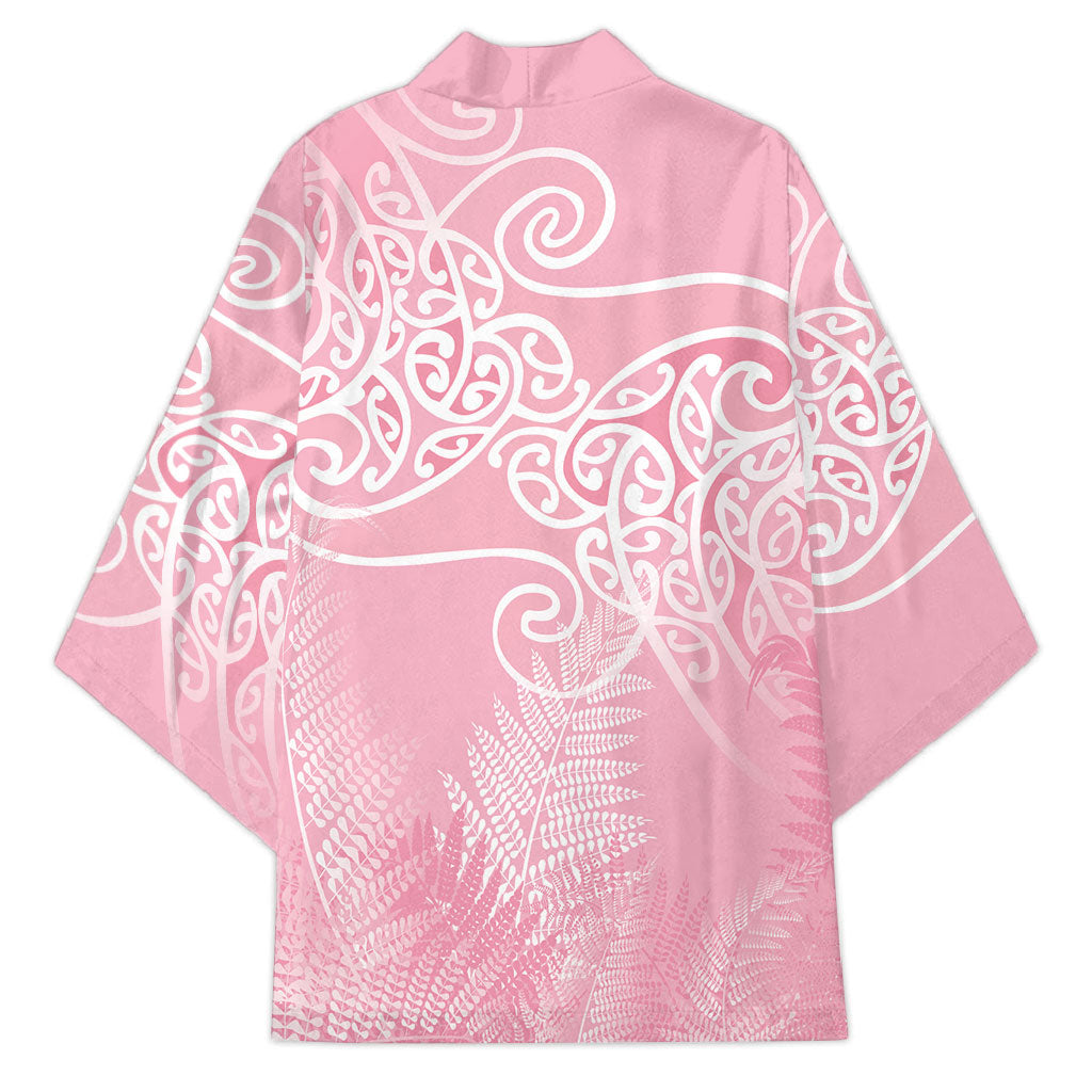 Aotearoa Maori Koru Curves Kimono Silver Ferns - Rose Pink