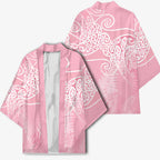 Aotearoa Maori Koru Curves Kimono Silver Ferns - Rose Pink