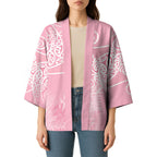 Aotearoa Maori Koru Curves Kimono Silver Ferns - Rose Pink