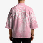 Aotearoa Maori Koru Curves Kimono Silver Ferns - Rose Pink