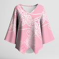 Aotearoa Maori Koru Curves Kimono Sleeve Blouse Silver Ferns - Rose Pink