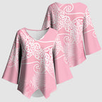 Aotearoa Maori Koru Curves Kimono Sleeve Blouse Silver Ferns - Rose Pink