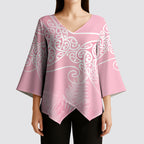 Aotearoa Maori Koru Curves Kimono Sleeve Blouse Silver Ferns - Rose Pink