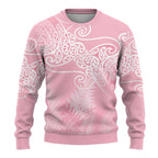 Aotearoa Maori Koru Curves Ugly Christmas Sweater Silver Ferns - Rose Pink