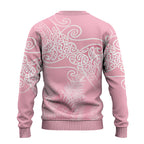 Aotearoa Maori Koru Curves Ugly Christmas Sweater Silver Ferns - Rose Pink