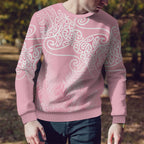 Aotearoa Maori Koru Curves Ugly Christmas Sweater Silver Ferns - Rose Pink