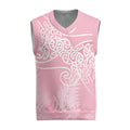 Aotearoa Maori Koru Curves Christmas Knitted V-Neck Vest Silver Ferns - Rose Pink