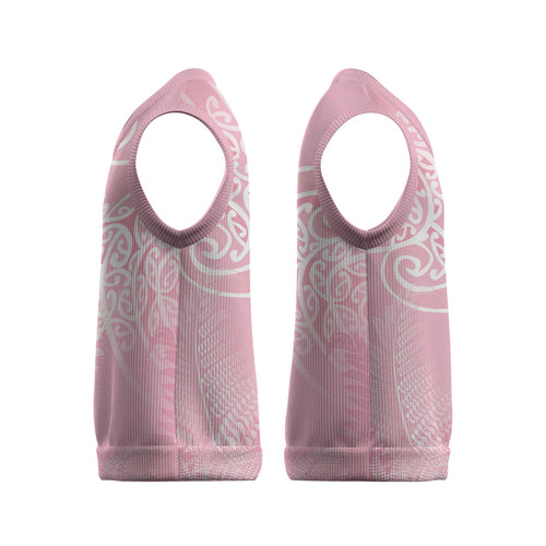 Aotearoa Maori Koru Curves Christmas Knitted V-Neck Vest Silver Ferns - Rose Pink
