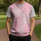 Aotearoa Maori Koru Curves Christmas Knitted V-Neck Vest Silver Ferns - Rose Pink