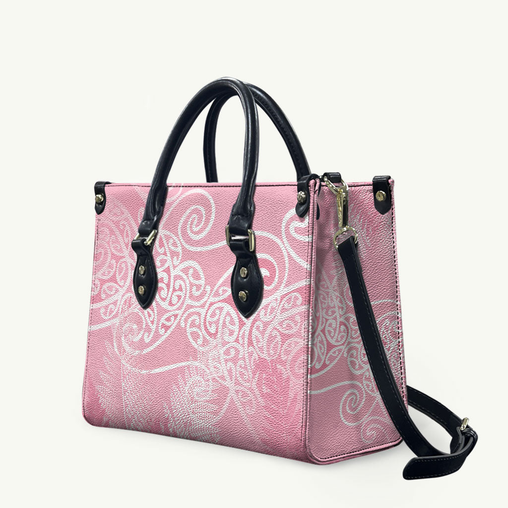 Aotearoa Maori Koru Curves Leather Bag Silver Ferns - Rose Pink