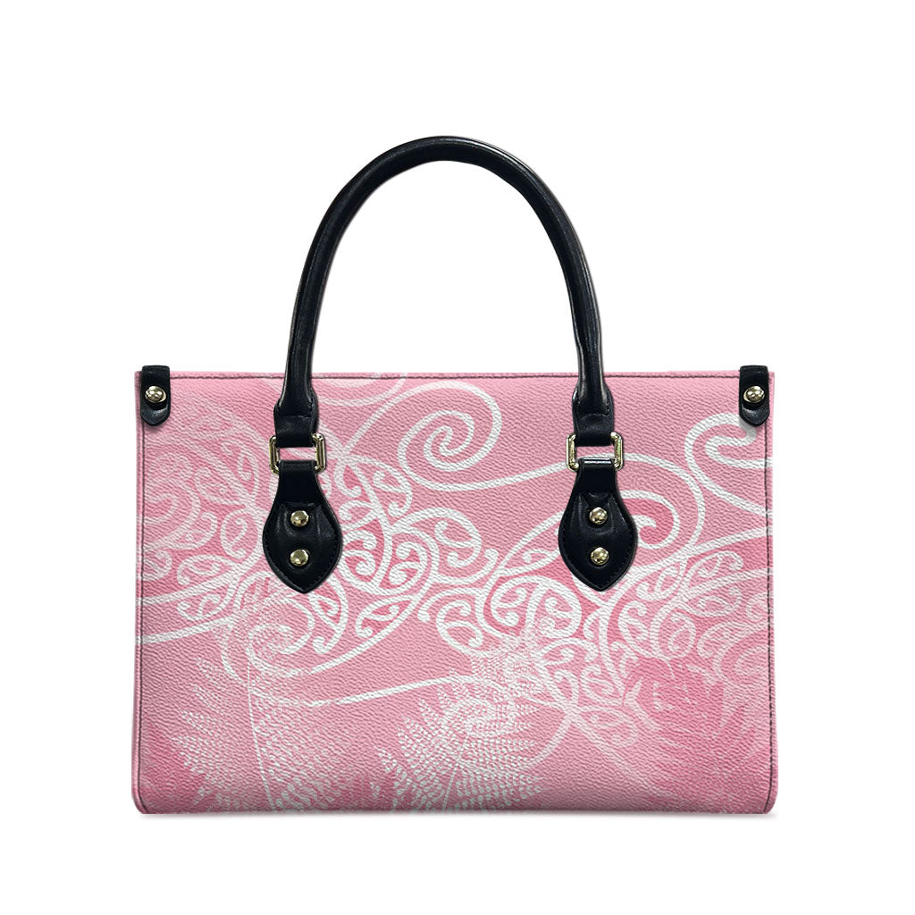 Aotearoa Maori Koru Curves Leather Bag Silver Ferns - Rose Pink